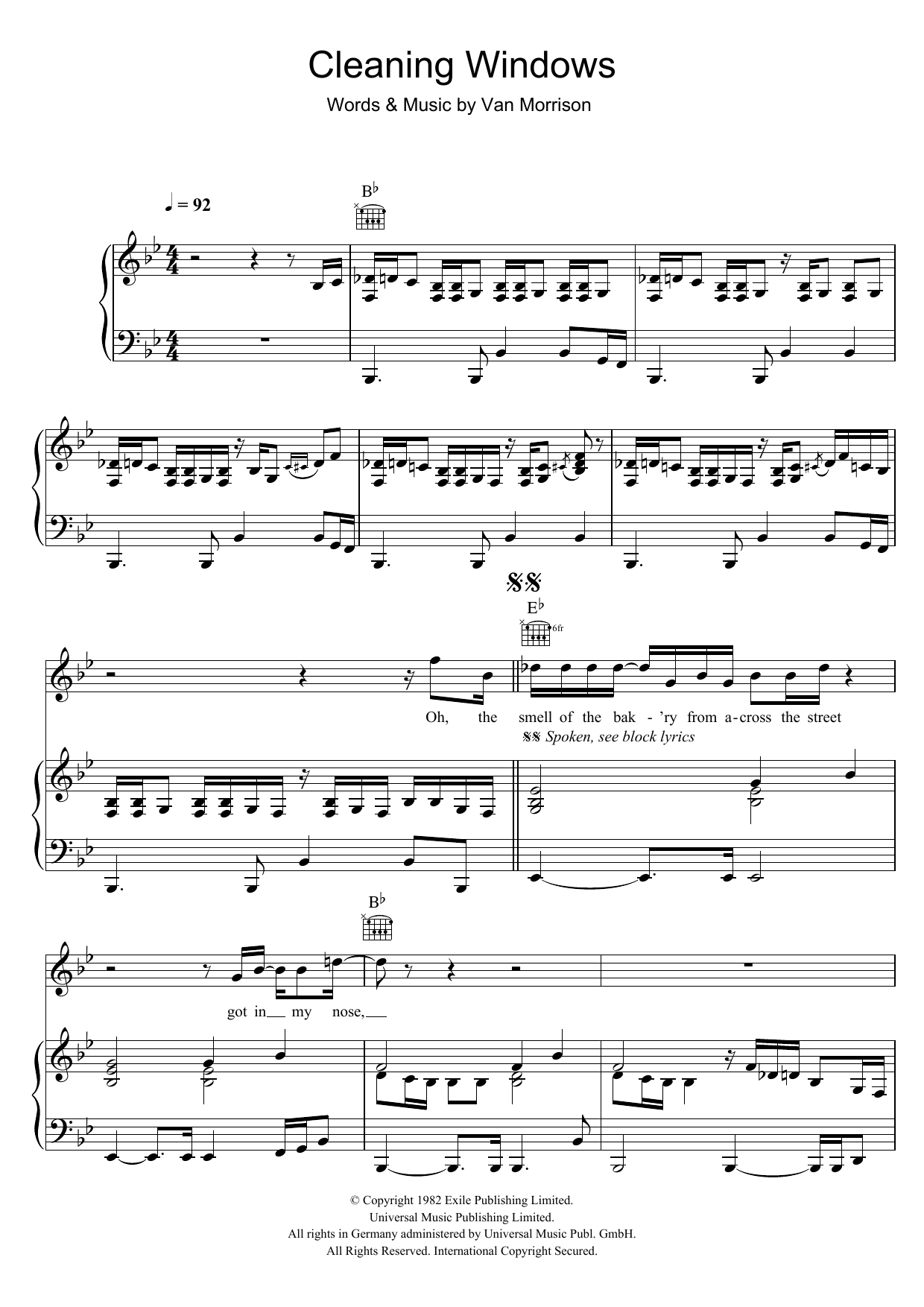 Van Morrison Cleaning Windows Sheet Music Notes & Chords for Piano, Vocal & Guitar - Download or Print PDF