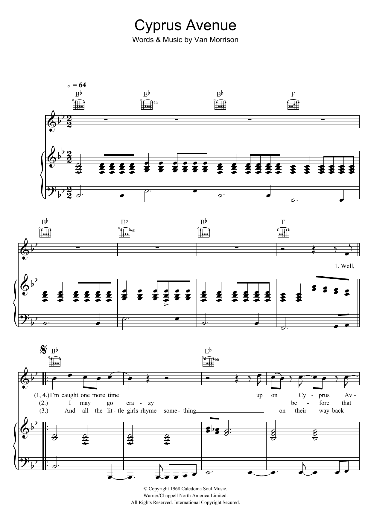 Van Morrison Cyprus Avenue Sheet Music Notes & Chords for Piano, Vocal & Guitar - Download or Print PDF