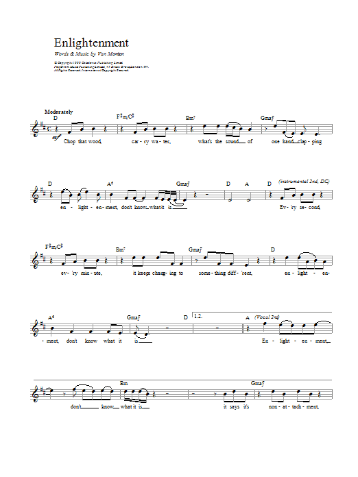Van Morrison Enlightenment Sheet Music Notes & Chords for Melody Line, Lyrics & Chords - Download or Print PDF