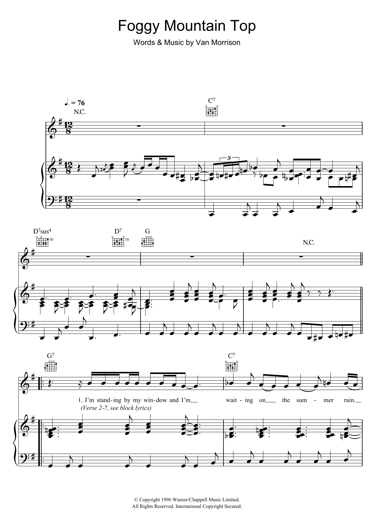 Van Morrison Foggy Mountain Top Sheet Music Notes & Chords for Piano, Vocal & Guitar - Download or Print PDF