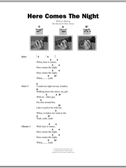 Van Morrison Here Comes The Night Sheet Music Notes & Chords for Piano, Vocal & Guitar - Download or Print PDF