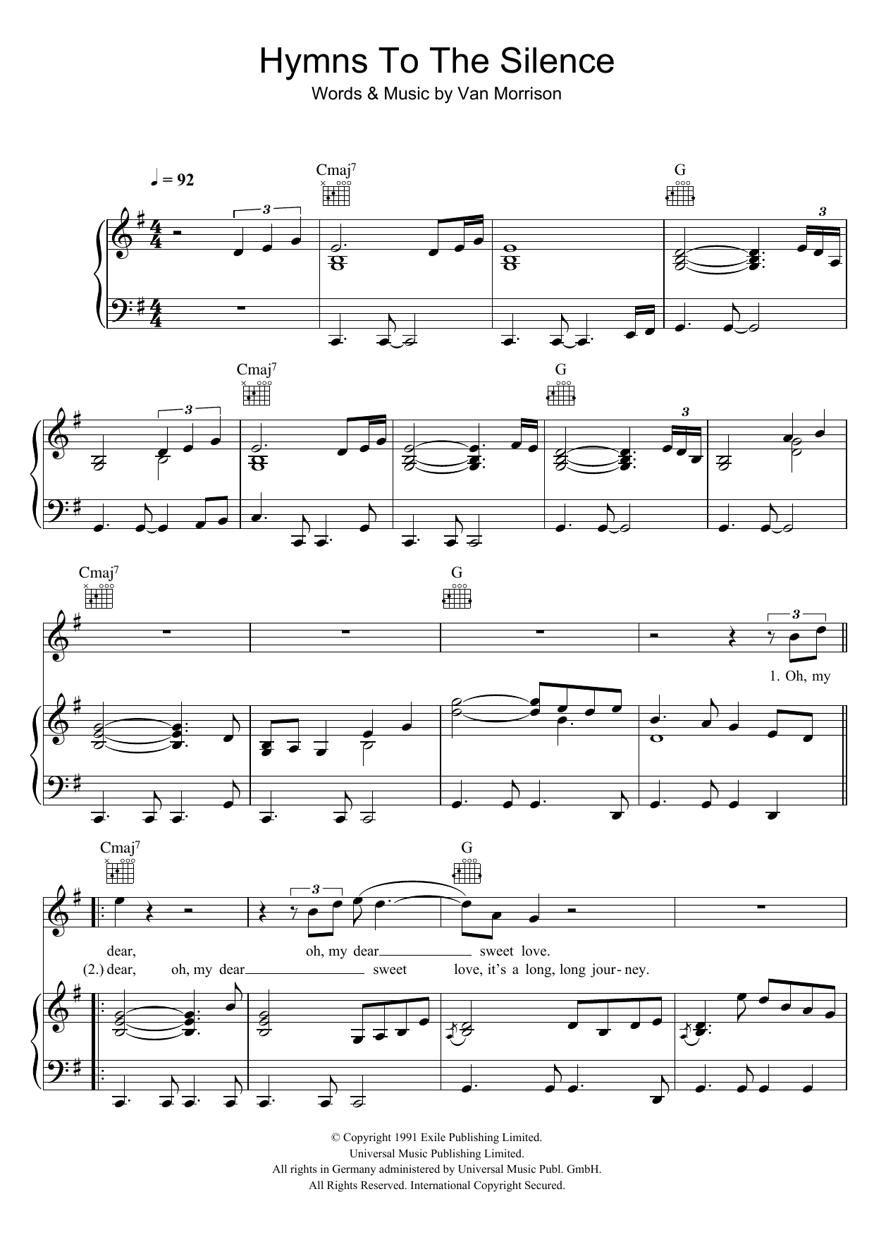 Van Morrison Hymns To The Silence Sheet Music Notes & Chords for Piano, Vocal & Guitar - Download or Print PDF