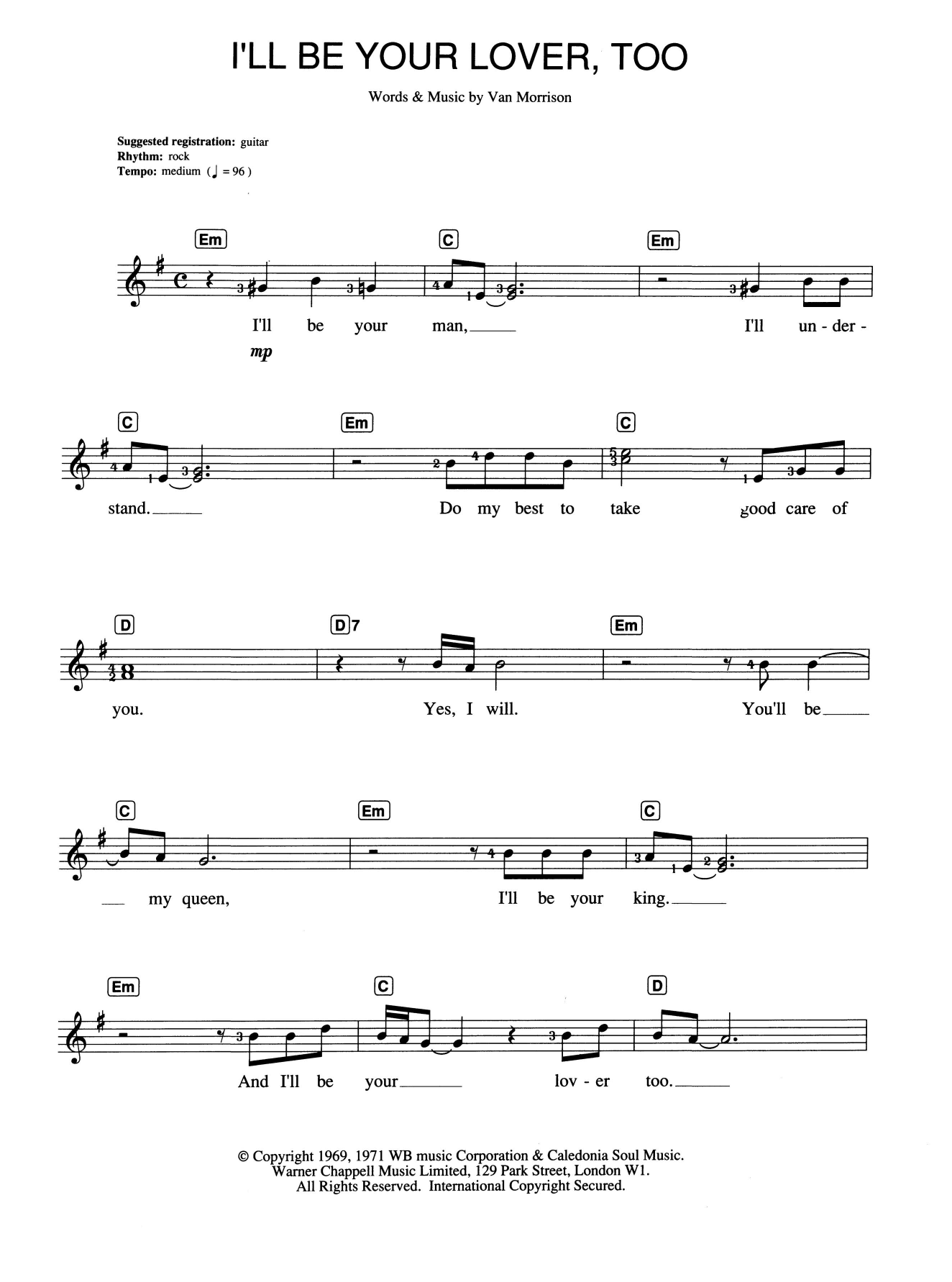 Van Morrison I'll Be Your Lover, Too Sheet Music Notes & Chords for Keyboard - Download or Print PDF