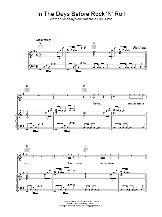 Van Morrison In The Days Before Rock 'N' Roll Sheet Music Notes & Chords for Piano, Vocal & Guitar (Right-Hand Melody) - Download or Print PDF