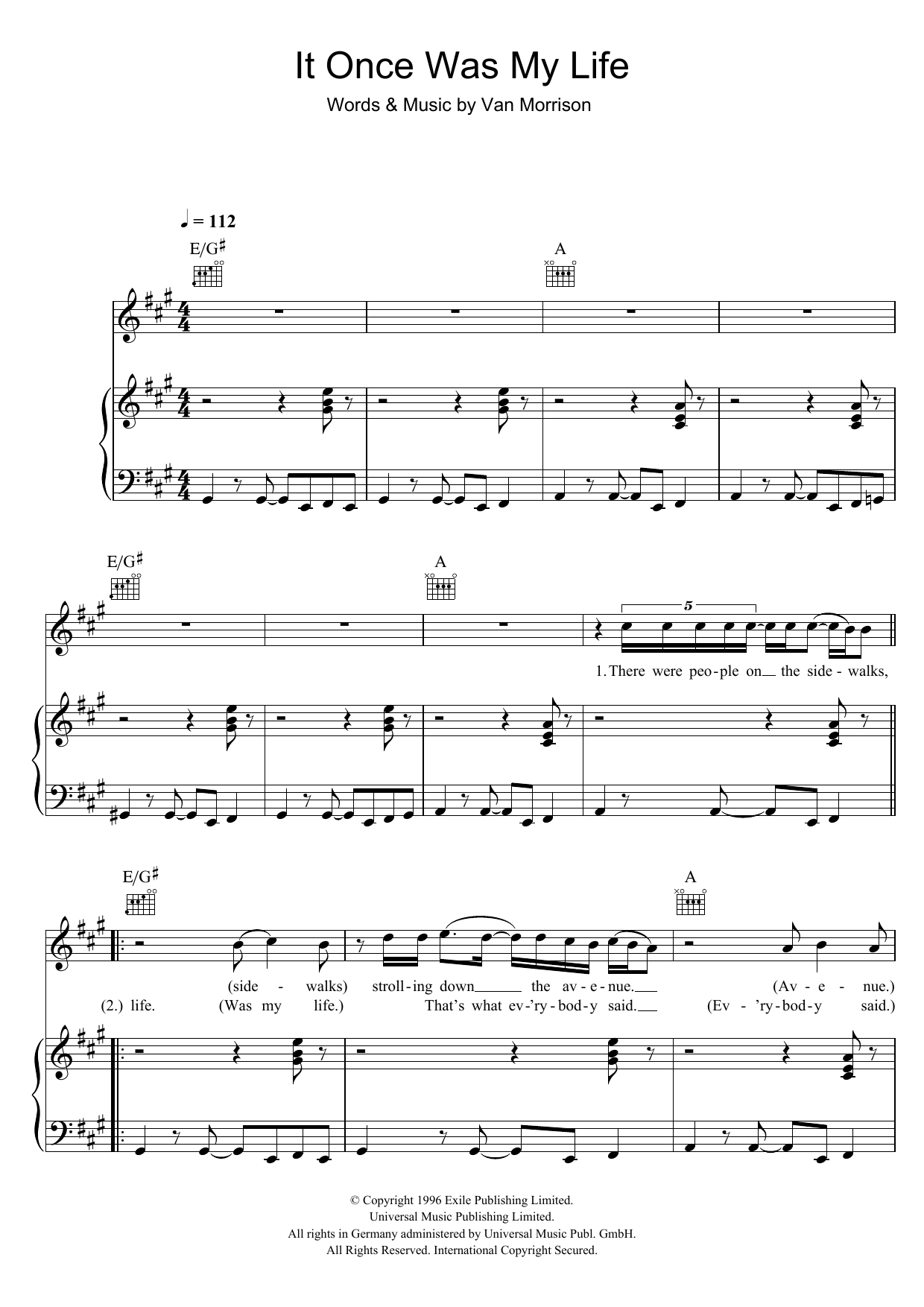 Van Morrison It Once Was My Life Sheet Music Notes & Chords for Piano, Vocal & Guitar - Download or Print PDF