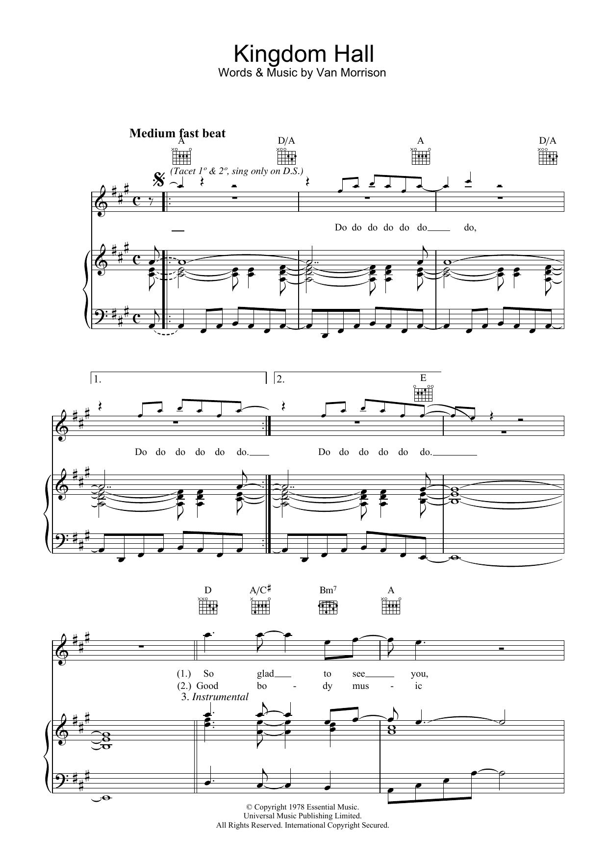 Van Morrison Kingdom Hall Sheet Music Notes & Chords for Piano, Vocal & Guitar - Download or Print PDF