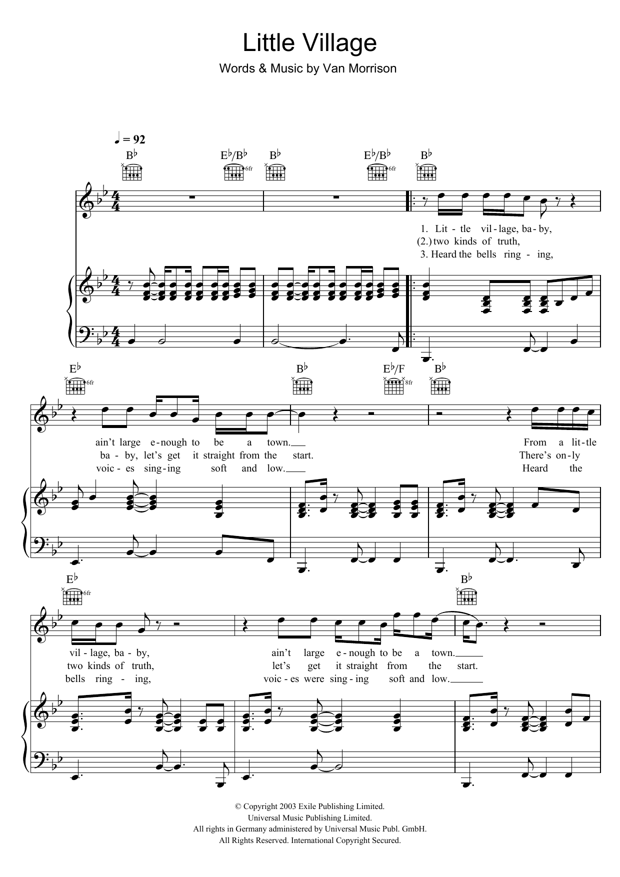 Van Morrison Little Village Sheet Music Notes & Chords for Piano, Vocal & Guitar - Download or Print PDF