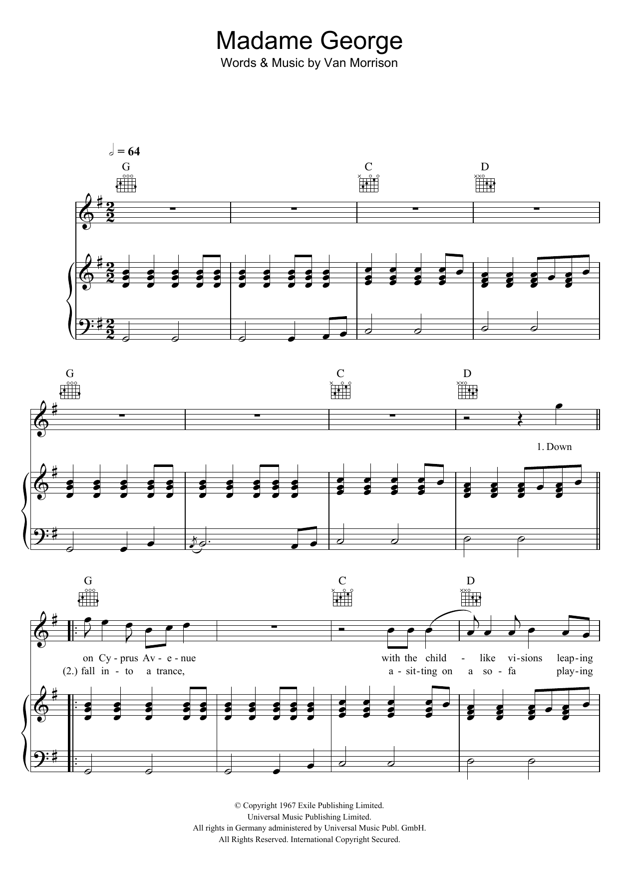 Van Morrison Madame George Sheet Music Notes & Chords for Piano, Vocal & Guitar - Download or Print PDF