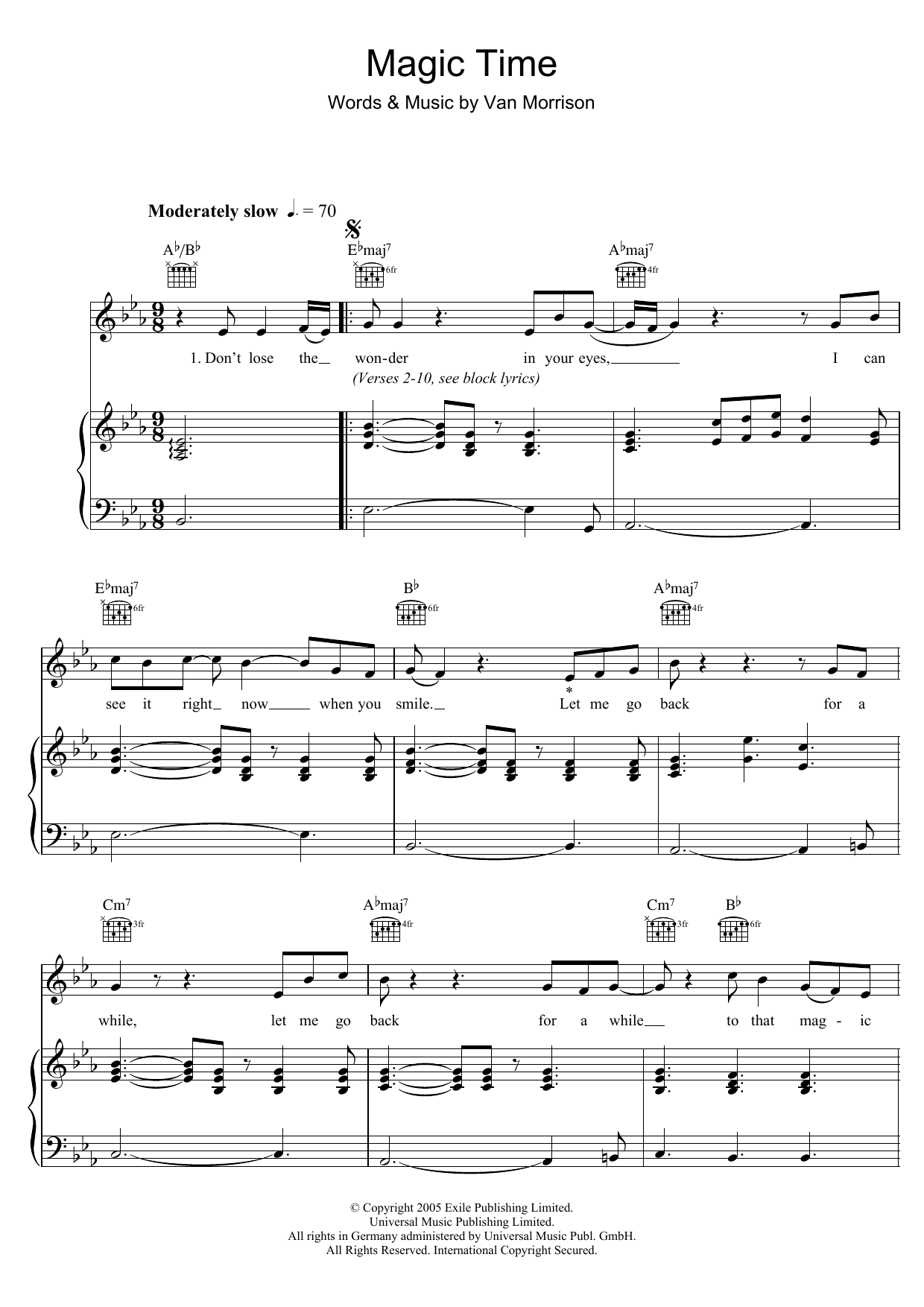 Van Morrison Magic Time Sheet Music Notes & Chords for Piano, Vocal & Guitar - Download or Print PDF