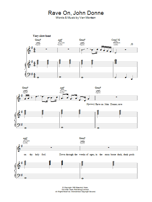 Van Morrison Rave On, John Donne Sheet Music Notes & Chords for Piano, Vocal & Guitar - Download or Print PDF