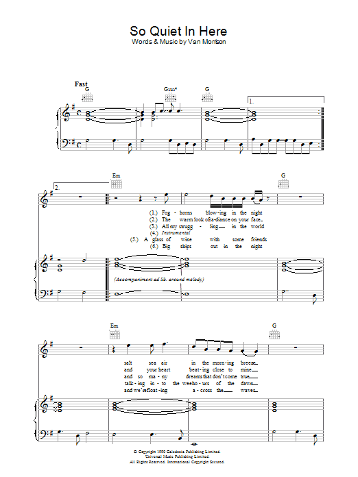 Van Morrison So Quiet In Here Sheet Music Notes & Chords for Piano, Vocal & Guitar - Download or Print PDF