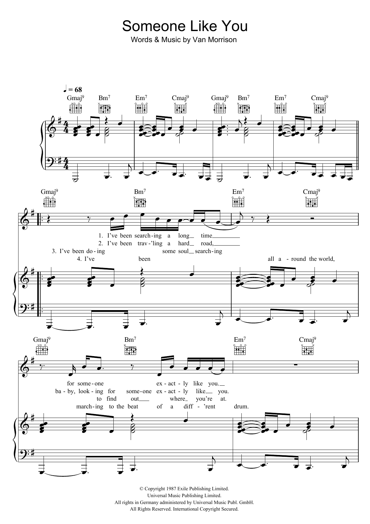 Van Morrison Someone Like You Sheet Music Notes & Chords for Piano, Vocal & Guitar (Right-Hand Melody) - Download or Print PDF