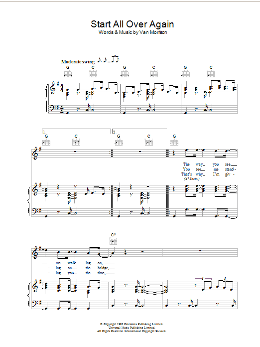 Van Morrison Start All Over Again Sheet Music Notes & Chords for Piano, Vocal & Guitar - Download or Print PDF