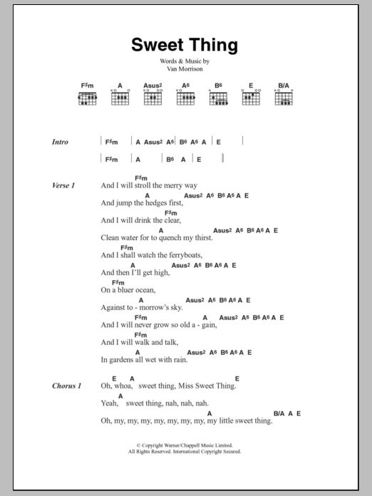 Van Morrison Sweet Thing Sheet Music Notes & Chords for Lyrics & Chords - Download or Print PDF