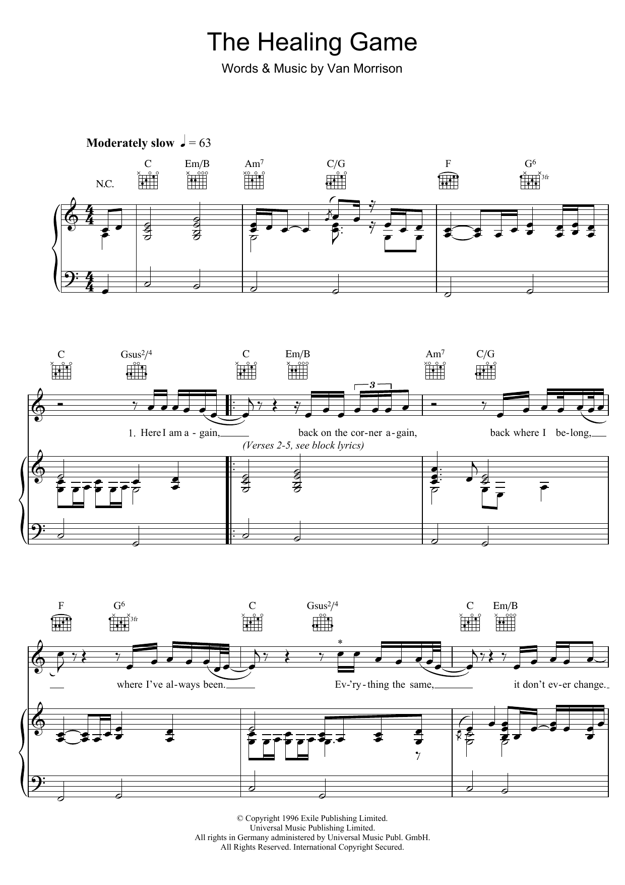 Van Morrison The Healing Game Sheet Music Notes & Chords for Piano, Vocal & Guitar - Download or Print PDF