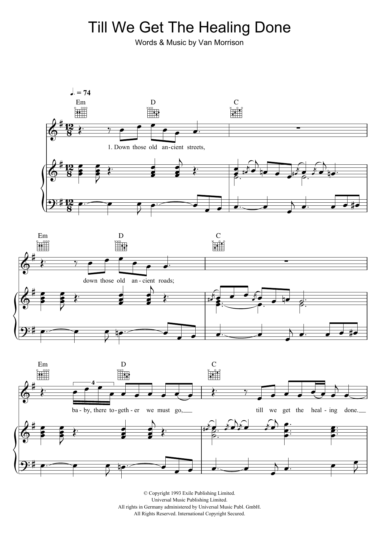 Van Morrison Till We Get The Healing Done Sheet Music Notes & Chords for Piano, Vocal & Guitar - Download or Print PDF