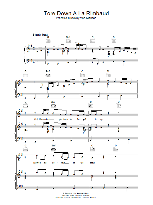 Van Morrison Tore Down A La Rimbaud Sheet Music Notes & Chords for Piano, Vocal & Guitar (Right-Hand Melody) - Download or Print PDF