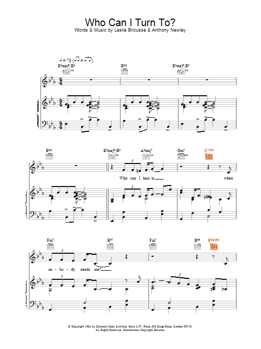 Van Morrison Who Can I Turn To (When Nobody Needs Me) Sheet Music Notes & Chords for Piano, Vocal & Guitar (Right-Hand Melody) - Download or Print PDF