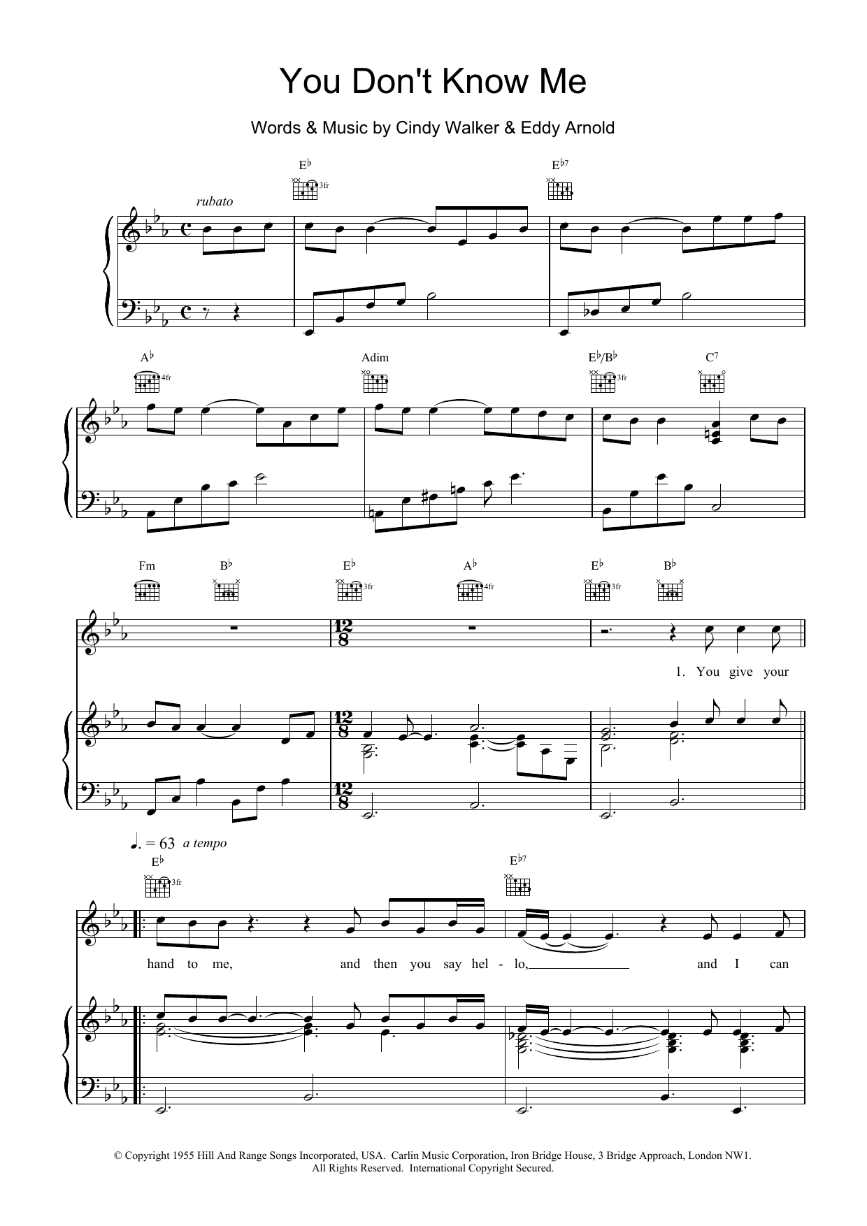 Van Morrison You Don't Know Me Sheet Music Notes & Chords for Piano, Vocal & Guitar (Right-Hand Melody) - Download or Print PDF