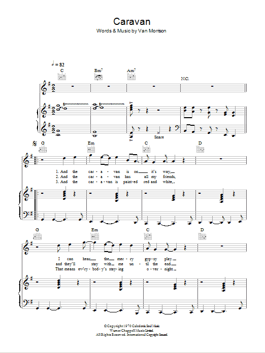 Van Morrisson Caravan Sheet Music Notes & Chords for Piano, Vocal & Guitar - Download or Print PDF