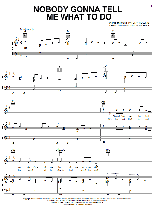 Van Zant Nobody Gonna Tell Me What To Do Sheet Music Notes & Chords for Piano, Vocal & Guitar (Right-Hand Melody) - Download or Print PDF Van Zant Nobody Gonna Tell Me What To Do Sheet Music Notes & Chords for Piano, Vocal & Guitar (Right-Hand Melody) - Download or Print PDF