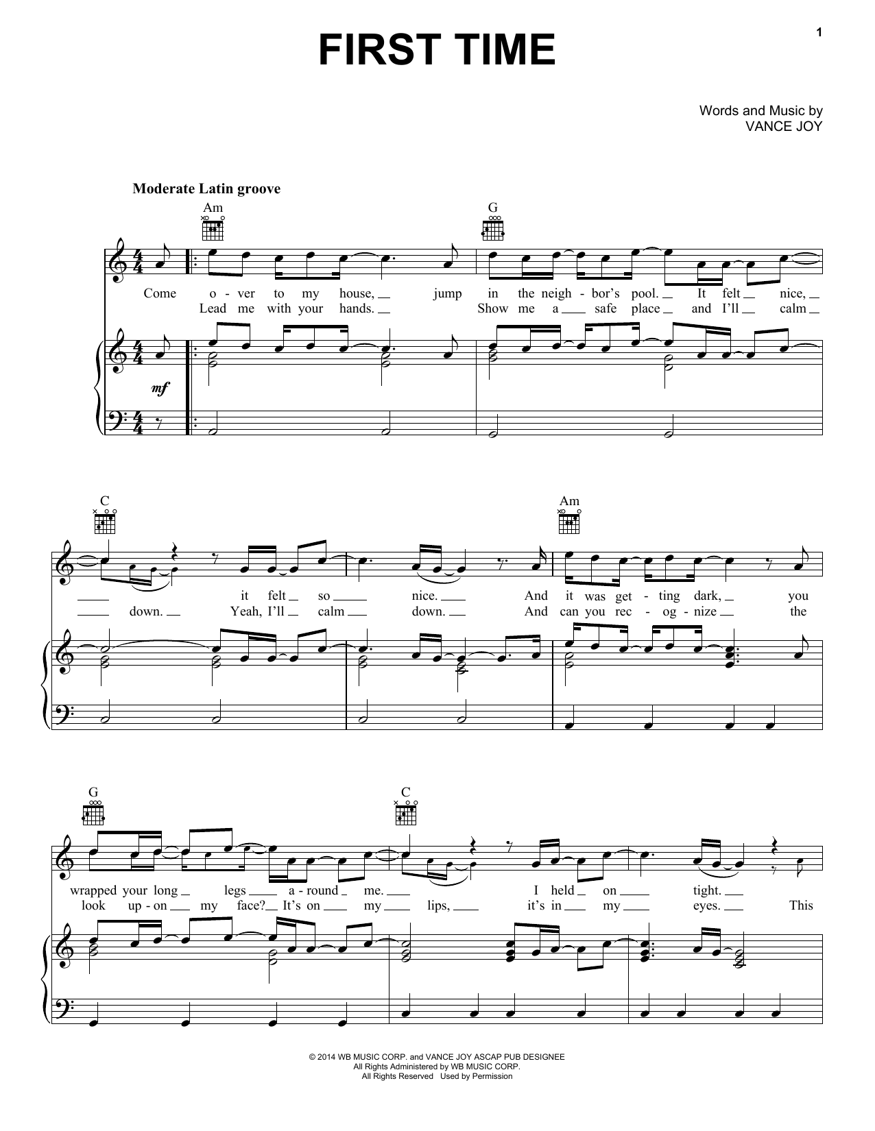 Vance Joy First Time Sheet Music Notes & Chords for Piano, Vocal & Guitar (Right-Hand Melody) - Download or Print PDF