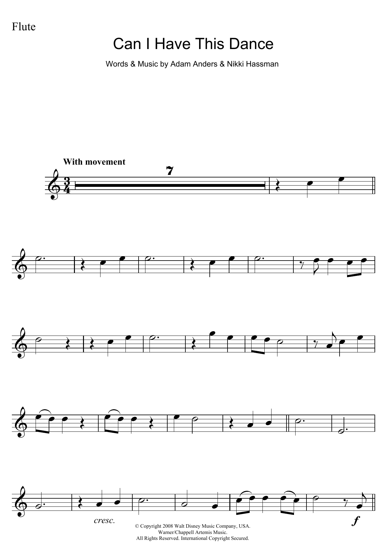 Vanessa Hudgens Can I Have This Dance (from High School Musical 3) Sheet Music Notes & Chords for Clarinet - Download or Print PDF