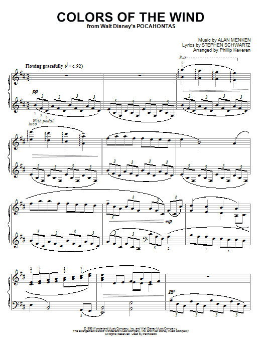 Alan Menken Colors Of The Wind [Classical version] (from Pocahontas) (arr. Phillip Keveren) Sheet Music Notes & Chords for Piano - Download or Print PDF