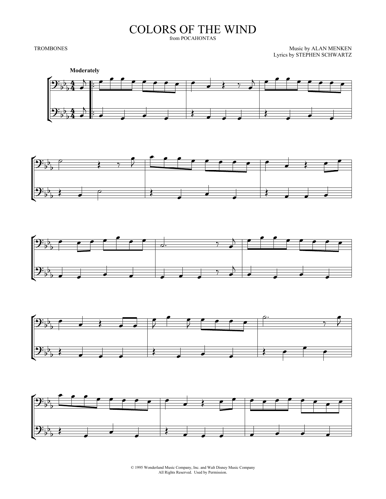 Vanessa Williams Colors Of The Wind Sheet Music Notes & Chords for Violin Duet - Download or Print PDF