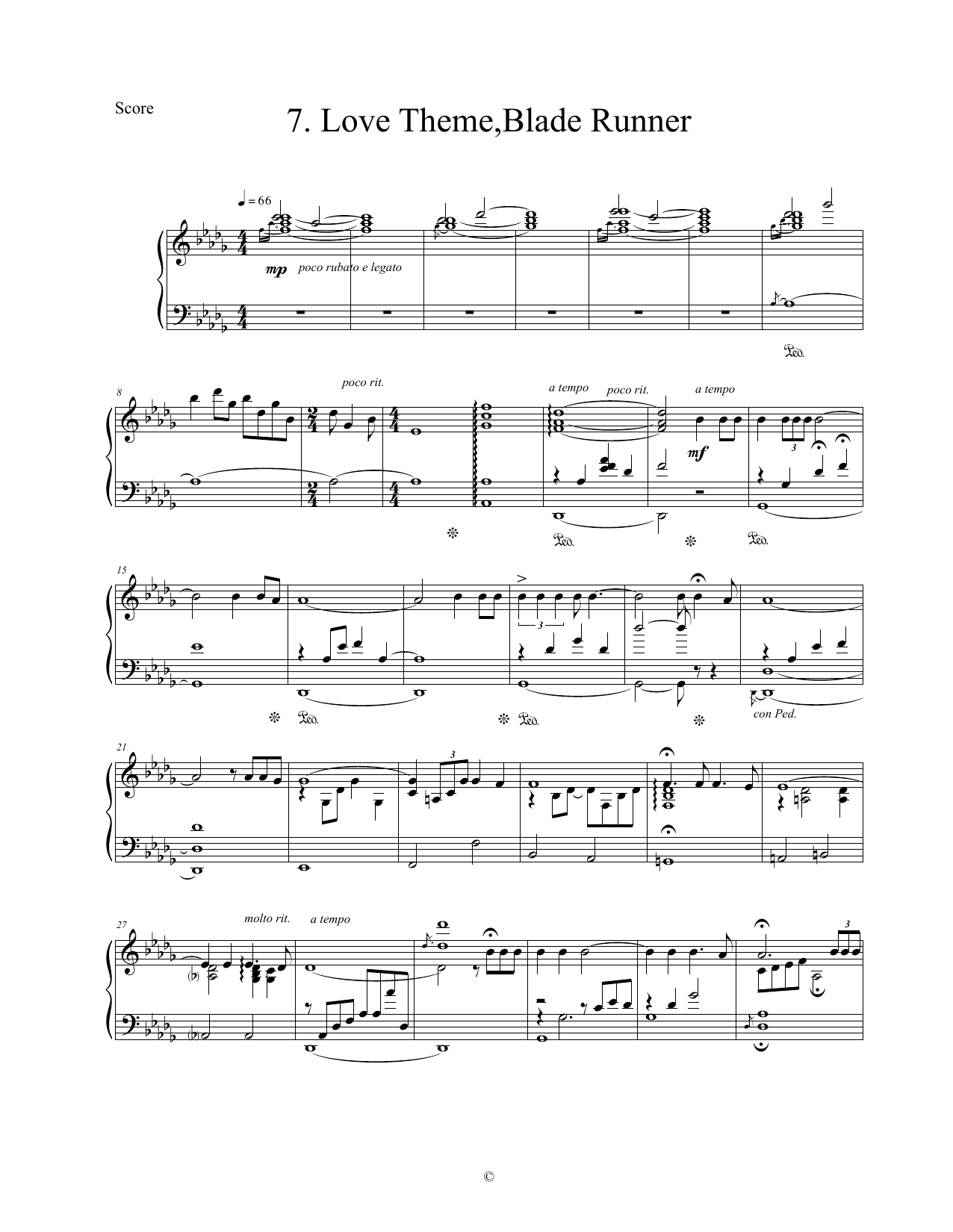 Vangelis Love Theme (Blade Runner) Sheet Music Notes & Chords for Piano Solo - Download or Print PDF