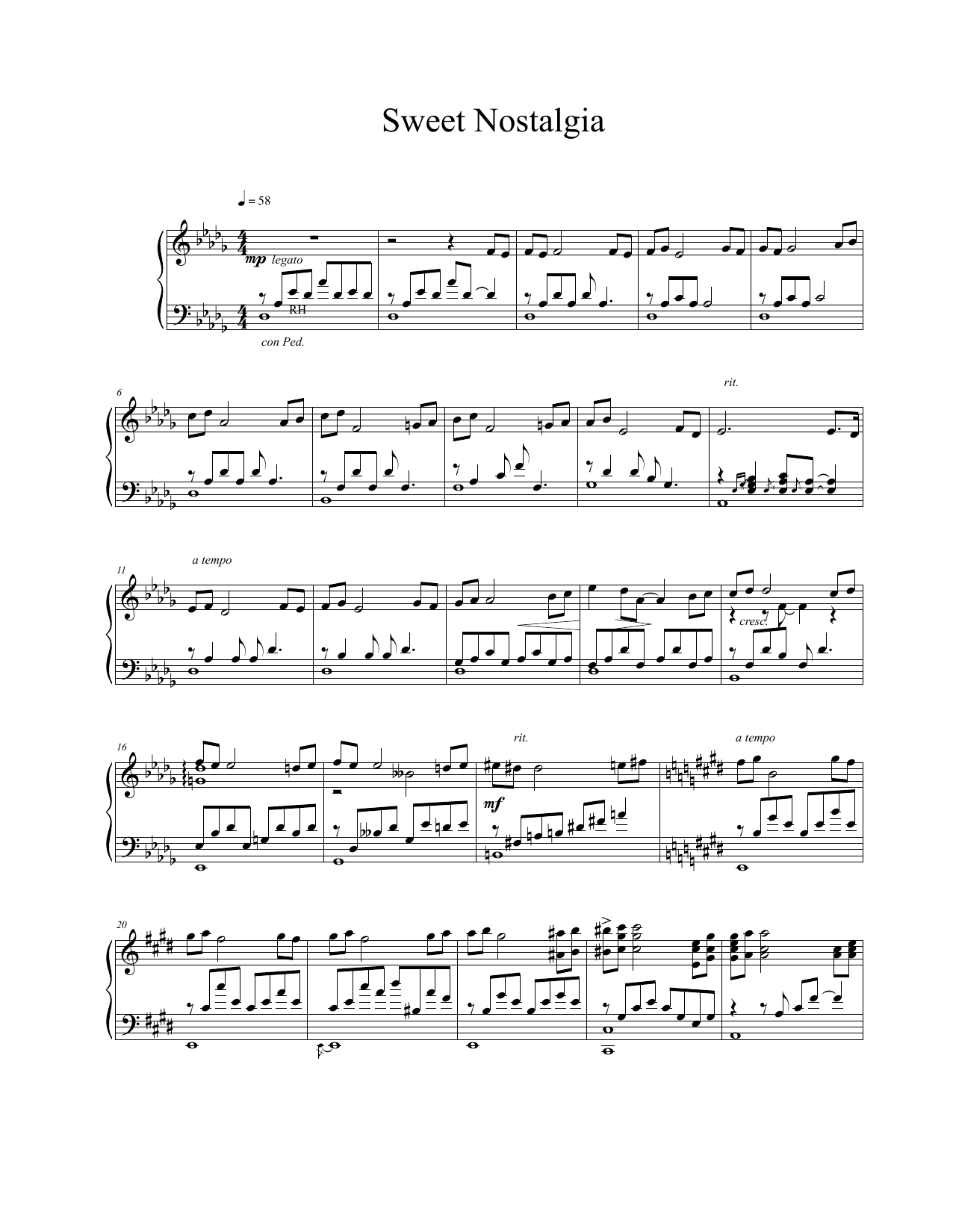 Vangelis Sweet Nostalgia Sheet Music Notes & Chords for Piano Solo - Download or Print PDF