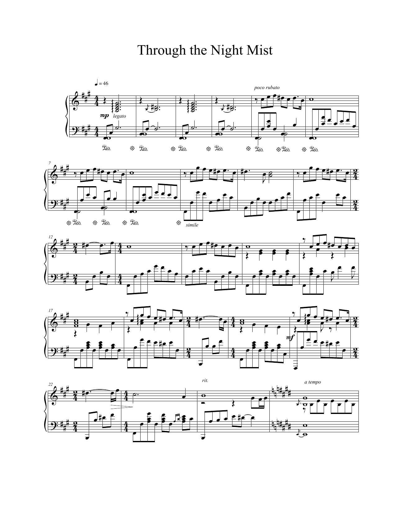 Vangelis Through The Night Mist Sheet Music Notes & Chords for Piano Solo - Download or Print PDF