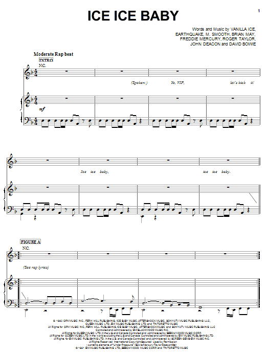 Vanilla Ice Ice Ice Baby Sheet Music Notes & Chords for Piano, Vocal & Guitar (Right-Hand Melody) - Download or Print PDF