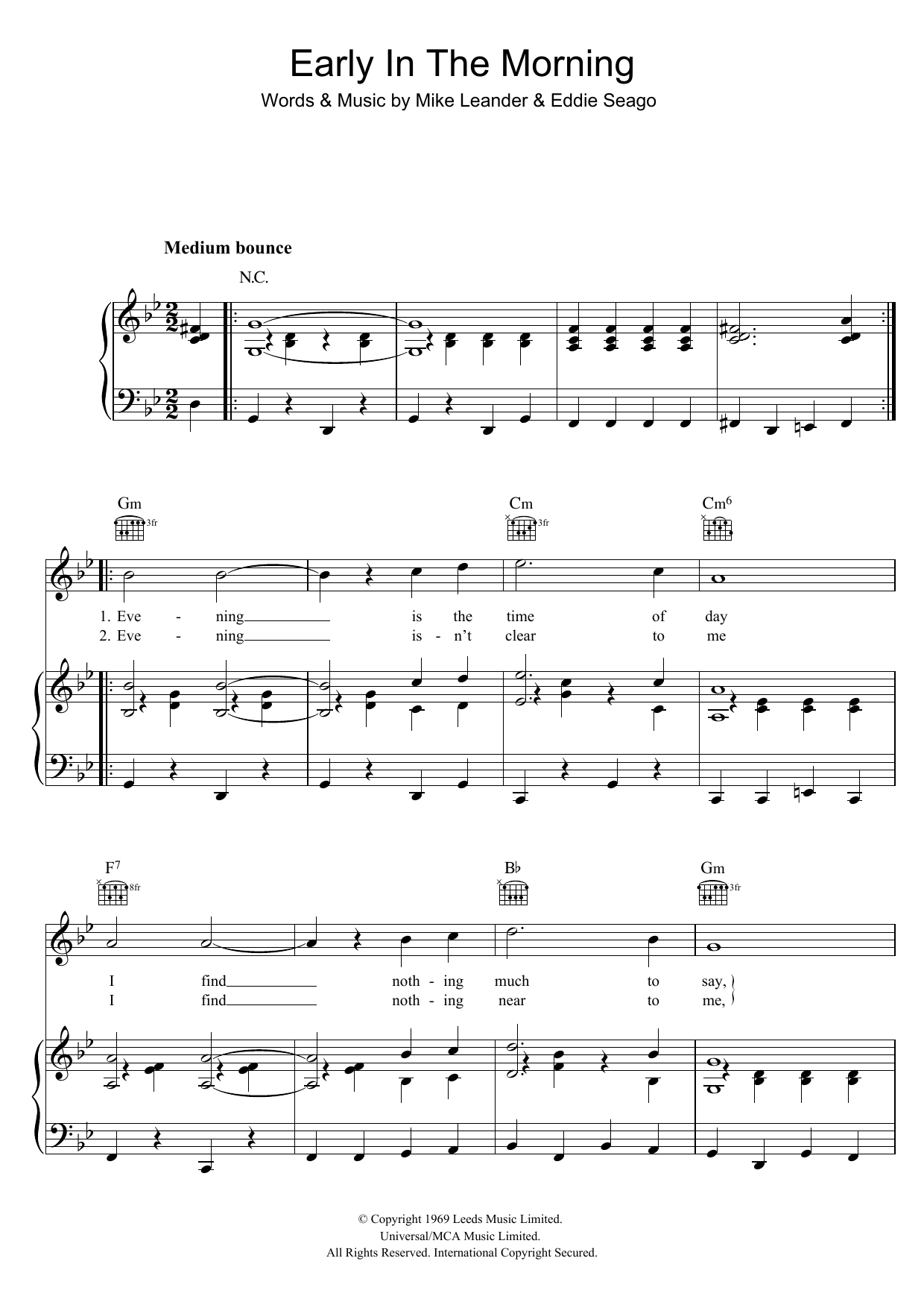 Vanity Fair Early In The Morning Sheet Music Notes & Chords for Piano, Vocal & Guitar (Right-Hand Melody) - Download or Print PDF