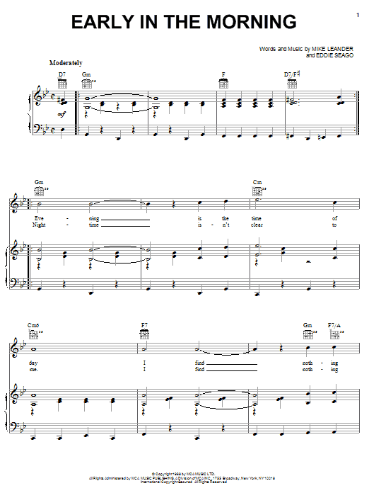 Vanity Fare Early In The Morning Sheet Music Notes & Chords for Melody Line, Lyrics & Chords - Download or Print PDF