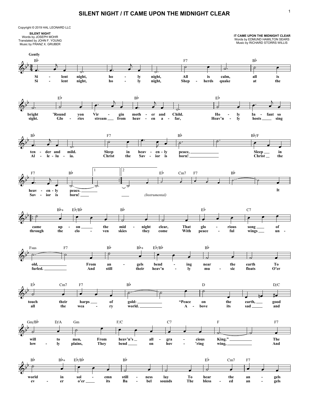 Various Artists Silent Night / It Came Upon the Midnight Clear Sheet Music Notes & Chords for Lead Sheet / Fake Book - Download or Print PDF
