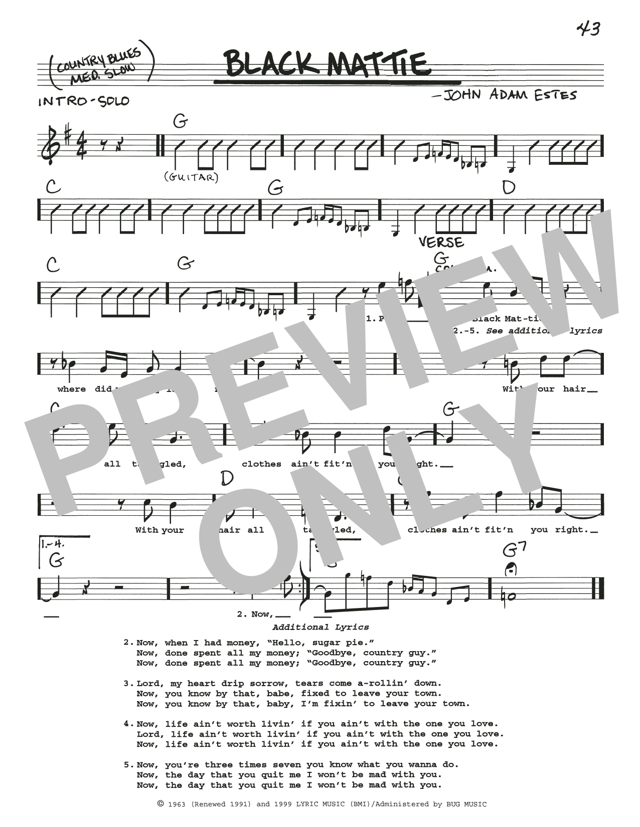 Various Black Mattie Sheet Music Notes & Chords for Real Book – Melody, Lyrics & Chords - Download or Print PDF
