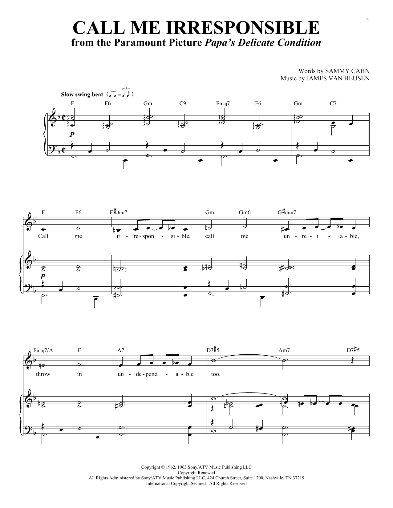 Various Call Me Irresponsible Sheet Music Notes & Chords for Piano & Vocal - Download or Print PDF