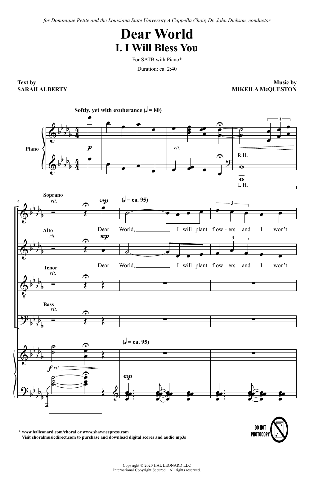 Various Dear World Sheet Music Notes & Chords for SATB Choir - Download or Print PDF