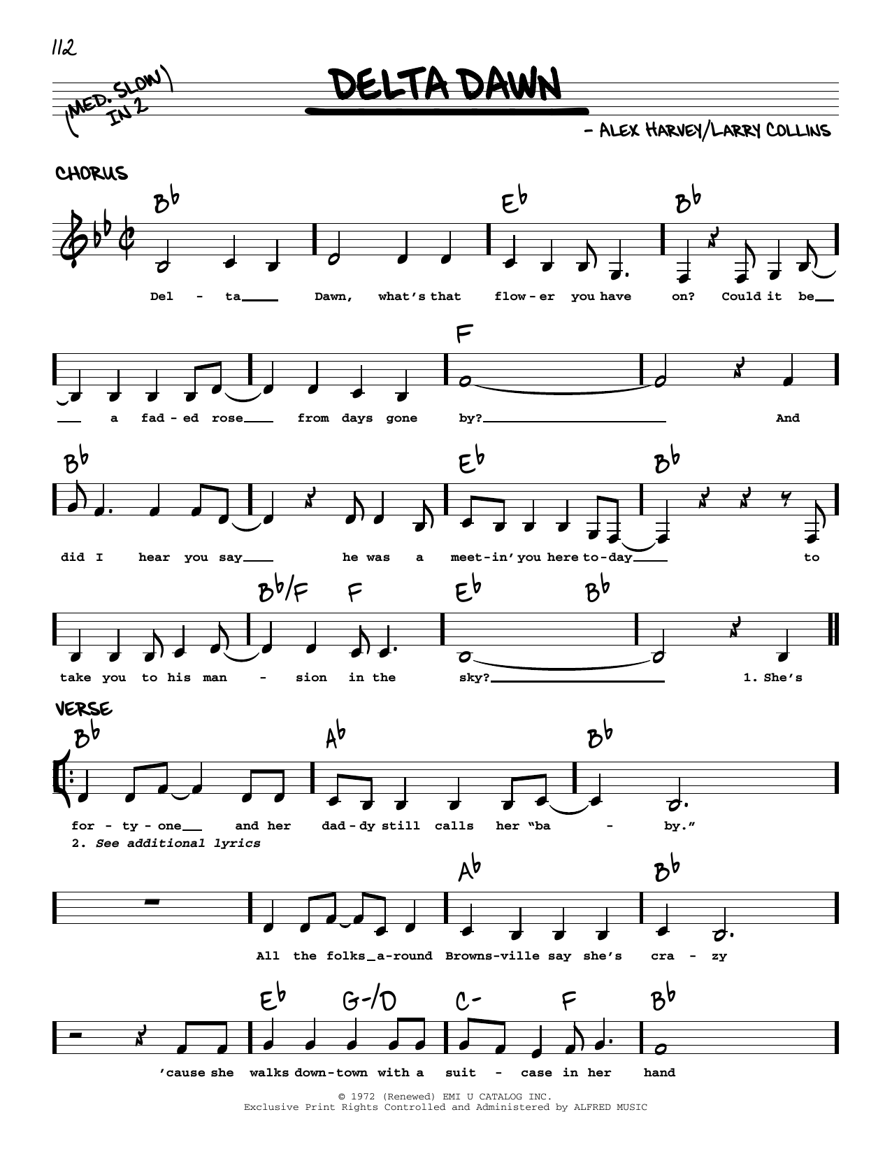 Various Delta Dawn Sheet Music Notes & Chords for Real Book – Melody, Lyrics & Chords - Download or Print PDF