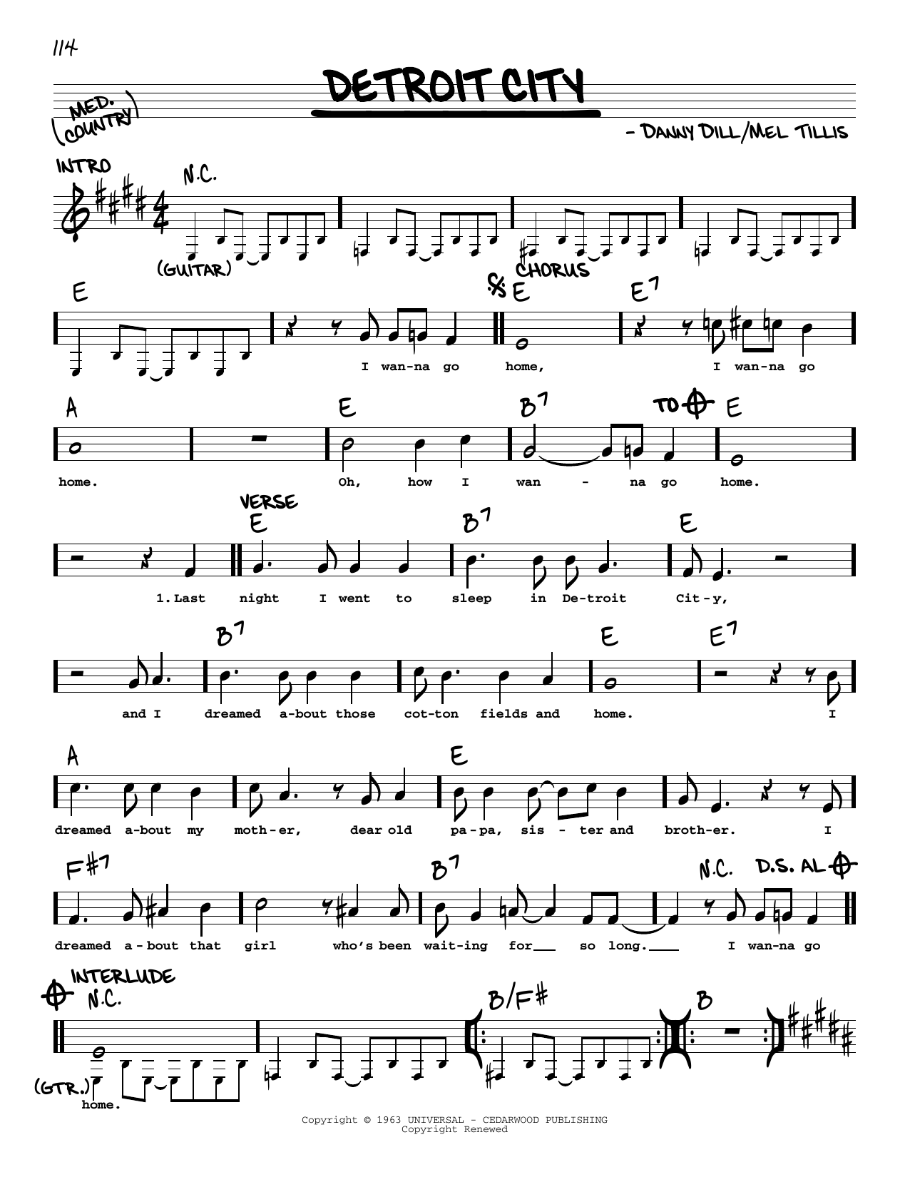 Various Detroit City Sheet Music Notes & Chords for Real Book – Melody, Lyrics & Chords - Download or Print PDF