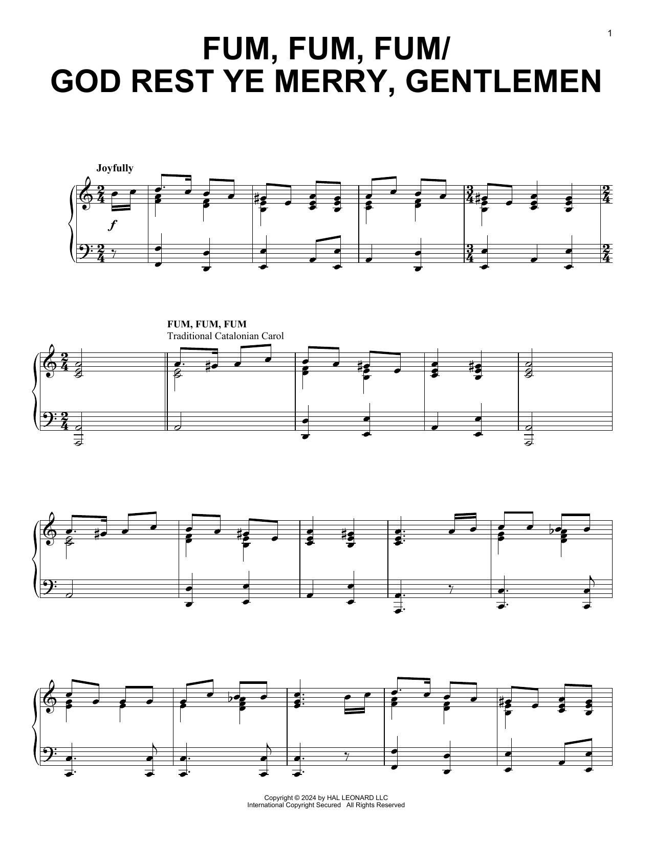 Various Fum, Fum, Fum/God Rest Ye Merry, Gentlemen Christmas Medley Sheet Music Notes & Chords for Piano, Vocal & Guitar Chords (Right-Hand Melody) - Download or Print PDF