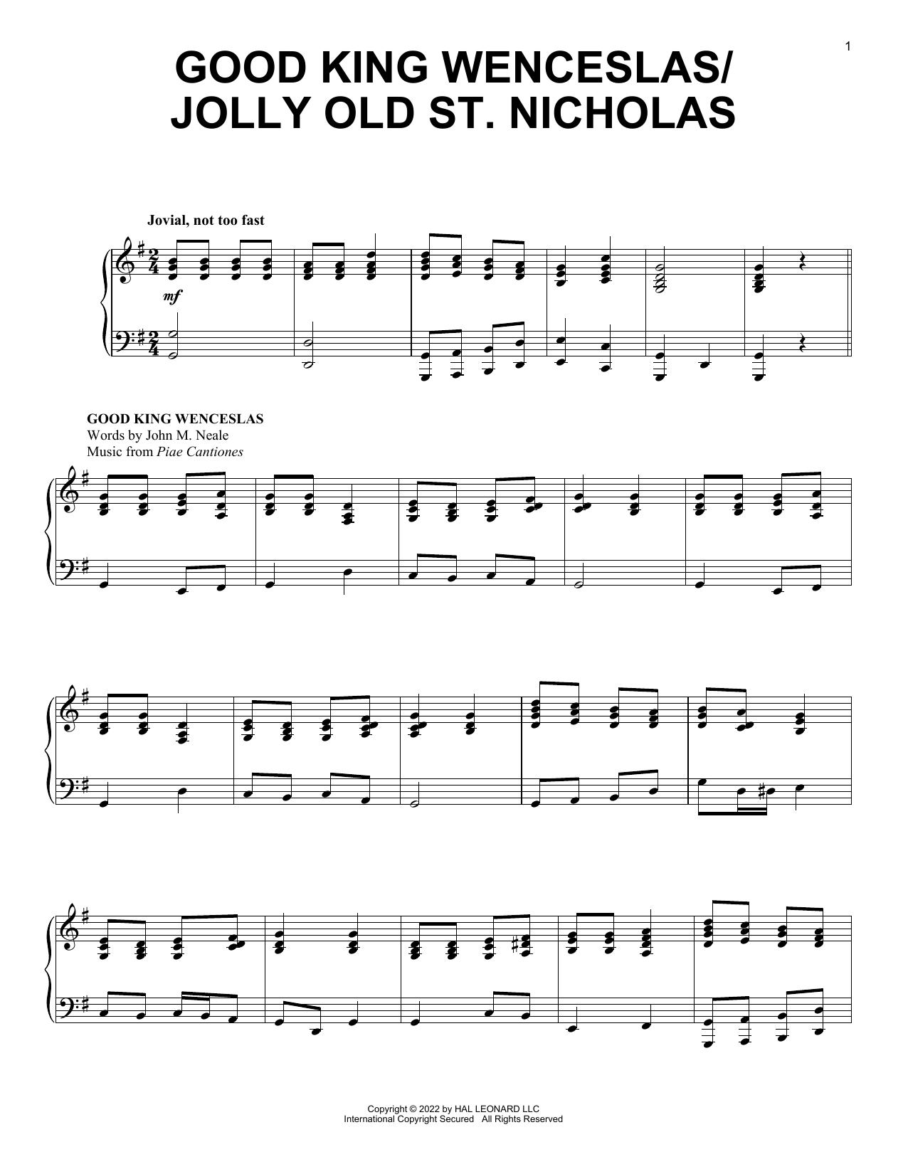 Various Good King Wenceslas/Jolly Old Saint Nicholas Sheet Music Notes & Chords for Piano, Vocal & Guitar Chords (Right-Hand Melody) - Download or Print PDF