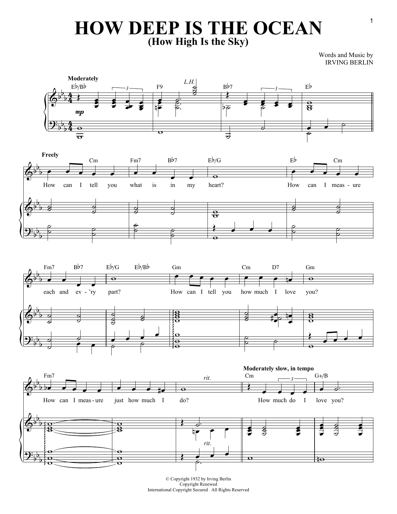 Various How Deep Is The Ocean (How High Is The Sky) Sheet Music Notes & Chords for Piano & Vocal - Download or Print PDF