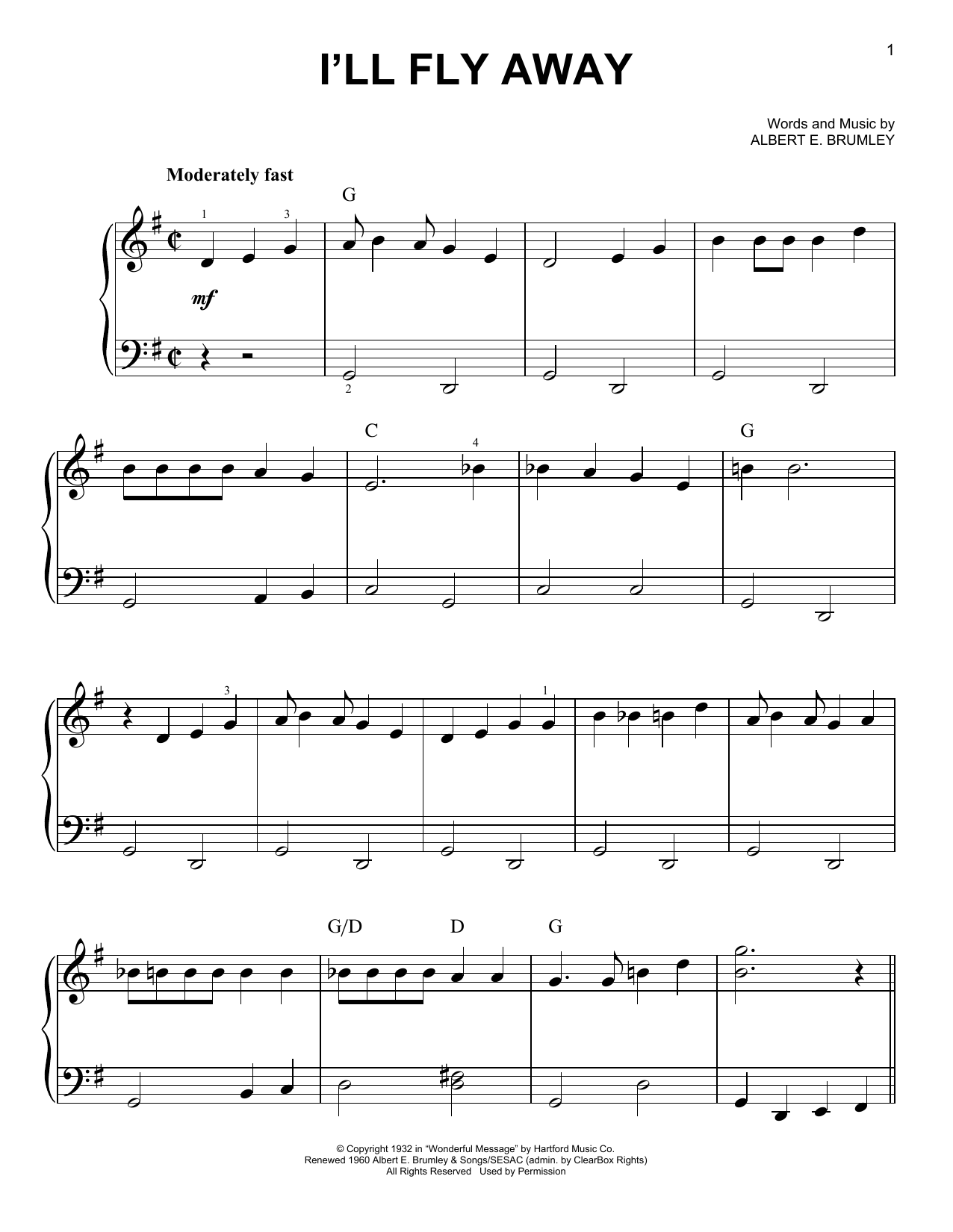 Various I'll Fly Away Sheet Music Notes & Chords for Easy Piano - Download or Print PDF