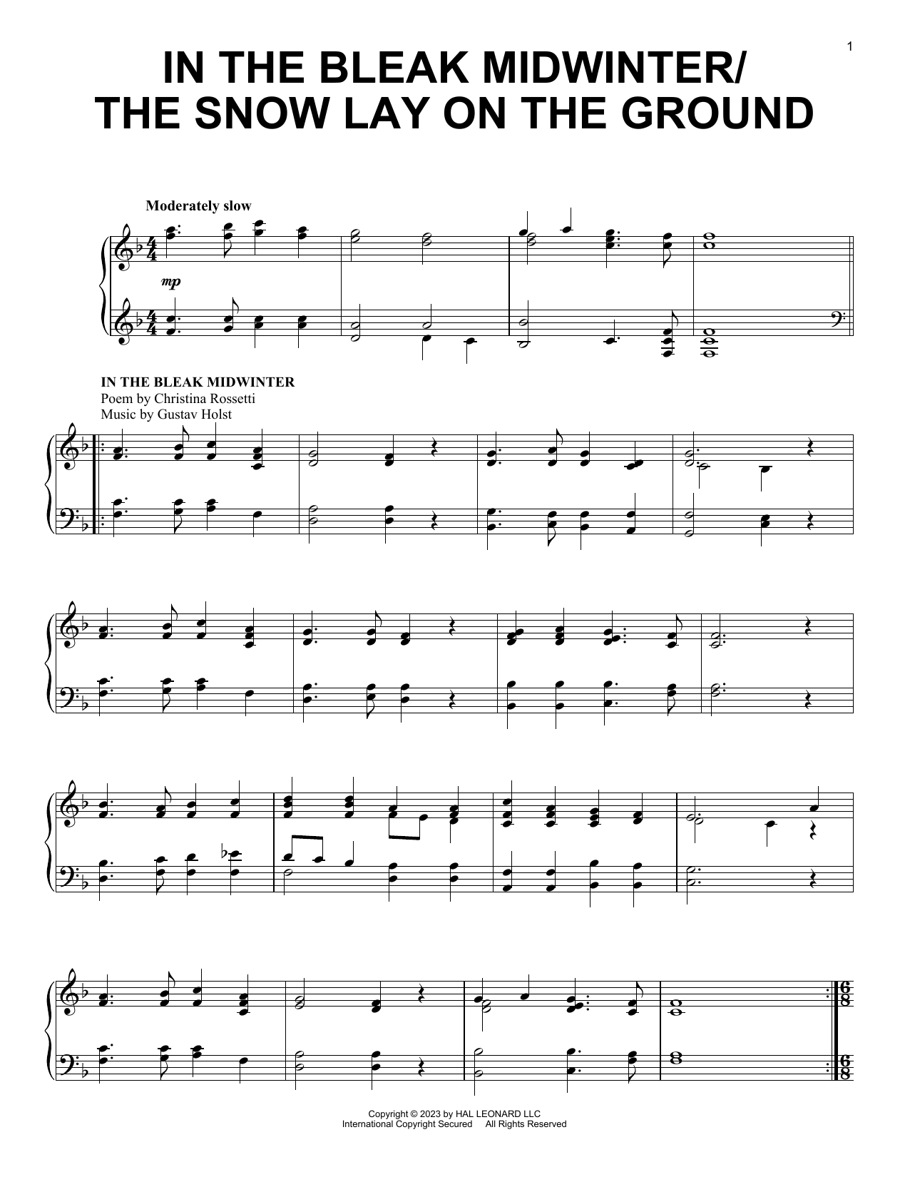 Various In The Bleak Midwinter/The Snow Lay On The Ground Sheet Music Notes & Chords for Piano Solo - Download or Print PDF