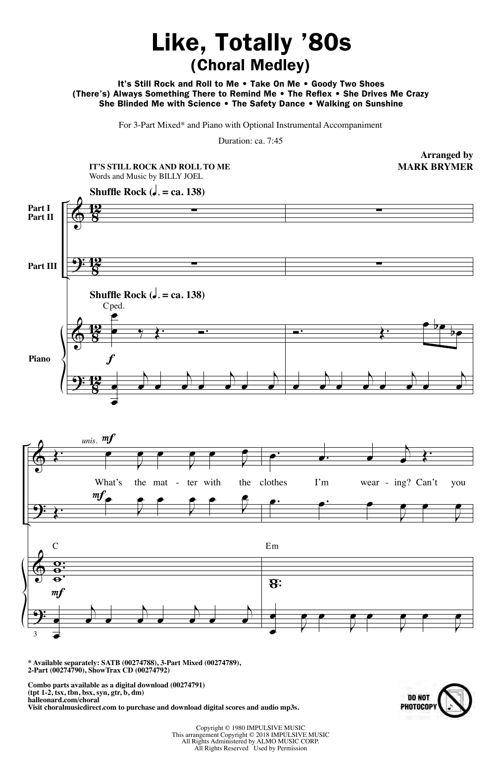 Various Like, Totally '80s (arr. Mark Brymer) Sheet Music Notes & Chords for 3-Part Mixed Choir - Download or Print PDF
