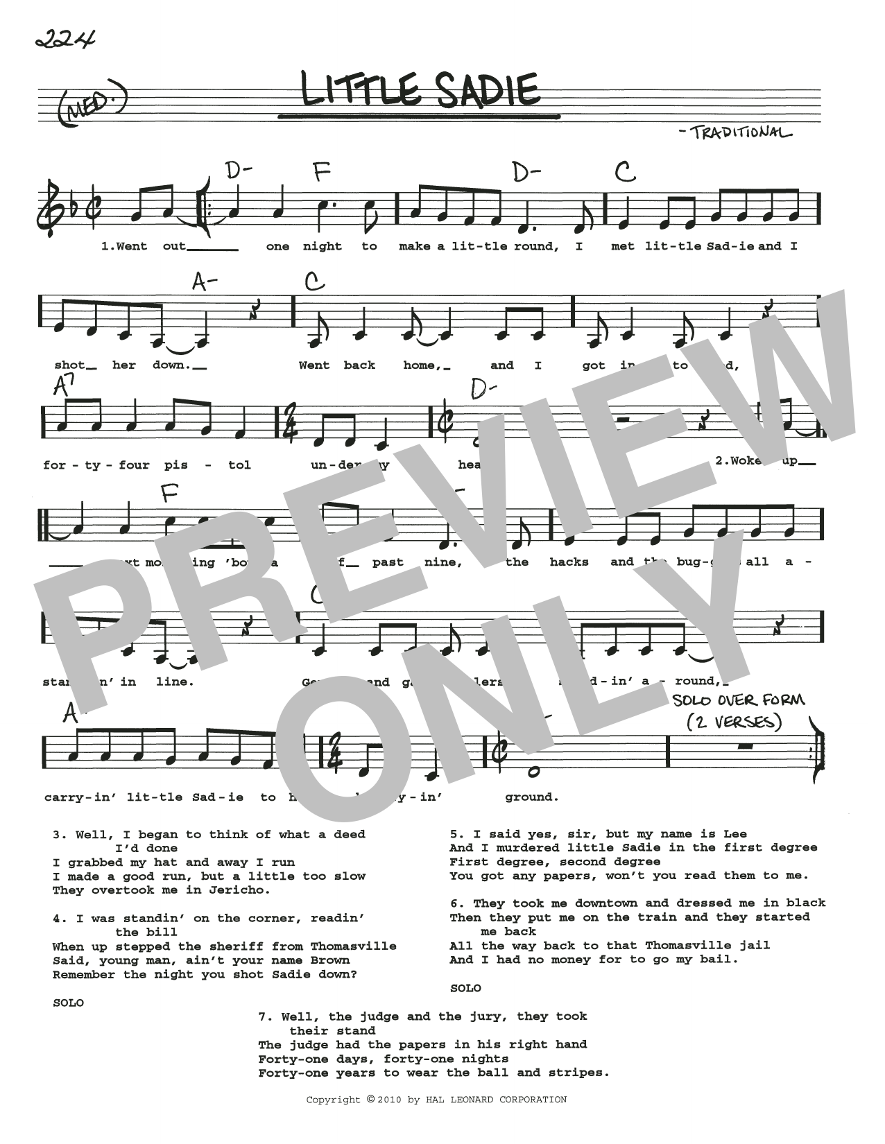 Various Little Sadie Sheet Music Notes & Chords for Real Book – Melody, Lyrics & Chords - Download or Print PDF