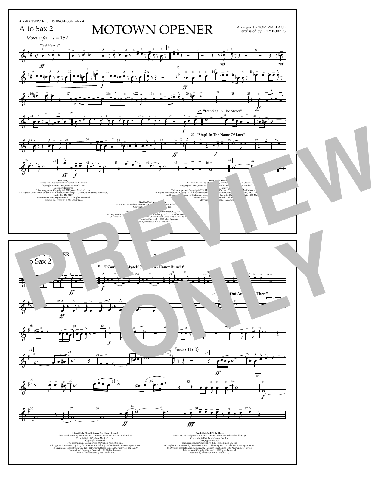 Various Motown Theme Show Opener (arr. Tom Wallace) - Alto Sax 2 Sheet Music Notes & Chords for Marching Band - Download or Print PDF