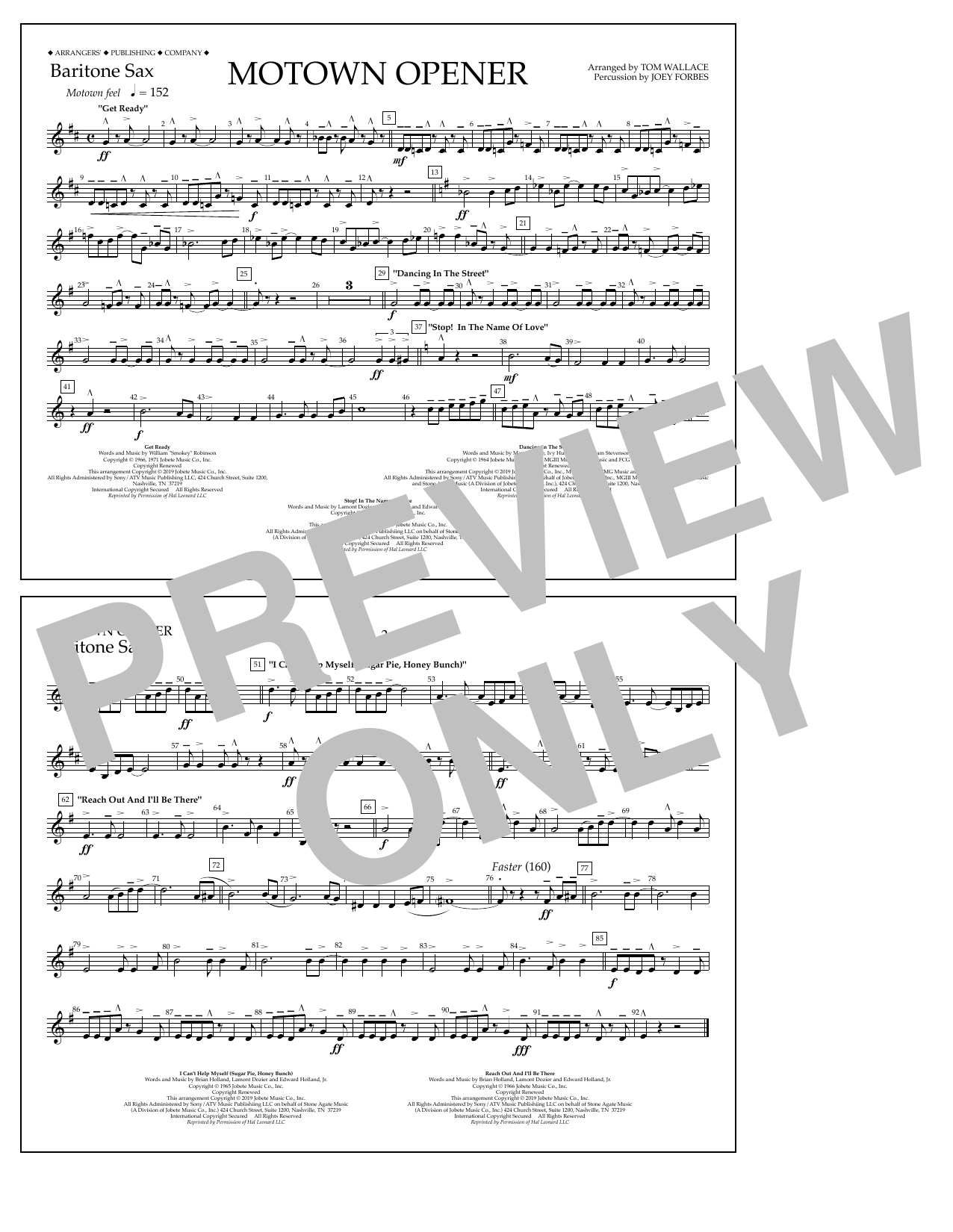 Various Motown Theme Show Opener (arr. Tom Wallace) - Baritone Sax Sheet Music Notes & Chords for Marching Band - Download or Print PDF